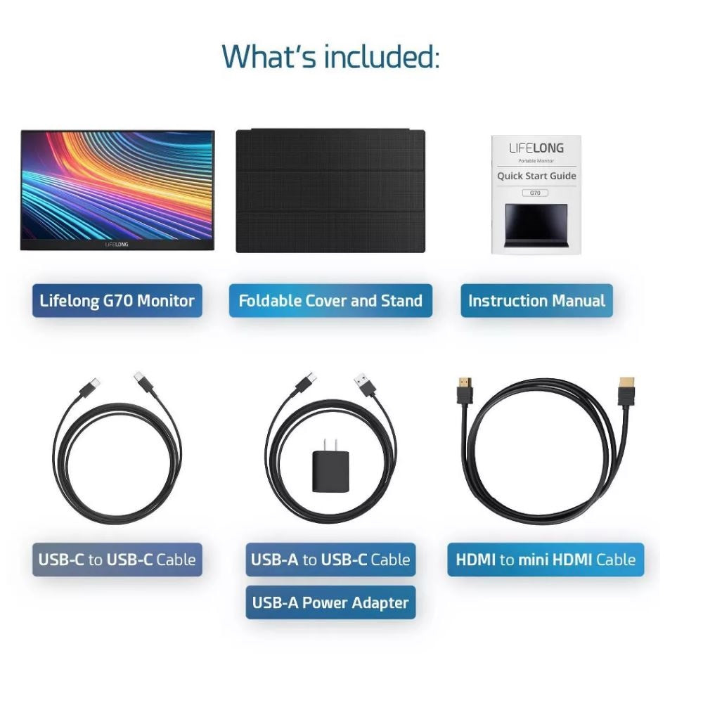 Lifelong G70 15.6" FHD 1080p 60Hz 6ms Portable Monitor with USB-C and Mini HDMI