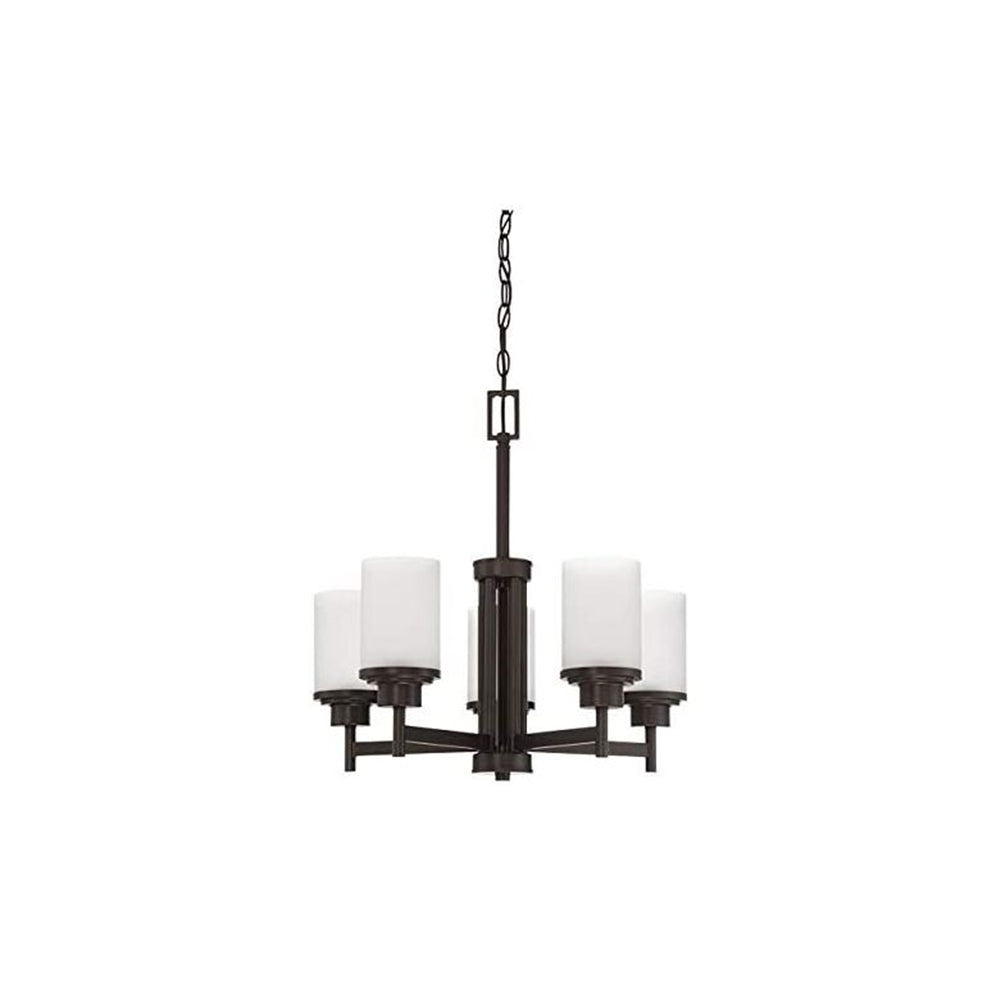 Sunset Lighting F17025-64 Somes Five Light Chandelier Linen Glass, Dimmable With Provincial Bronze Finish
