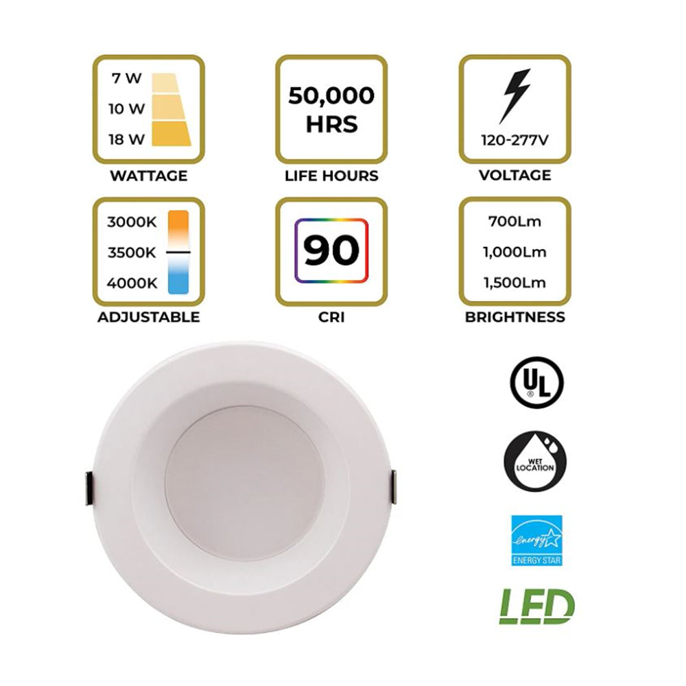 Luminance Sunset Lighting F9616-30 Pro Fixture ES Led Six Inch Downlight, Aluminum Dimmable with White Finish