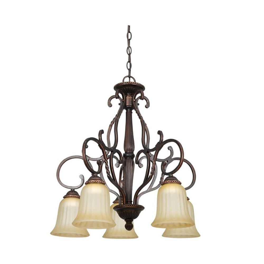 Sunset Lighting 5-Light 100W MB Graham Chandelier w/ Sandlewood Glass, Mahogany Finish F5295-61