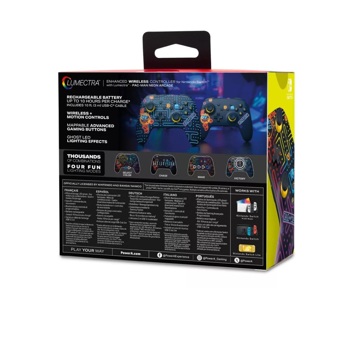 PowerA PAC-MAN Neon Arcade Enhanced Wireless Controller with Lumectra - Nintendo Switch: Compatible with Switch OLED & Lite