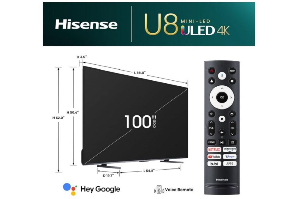 Hisense 100" U8 Series Mini-LED ULED 4K UHD Google Smart TV 100U8K