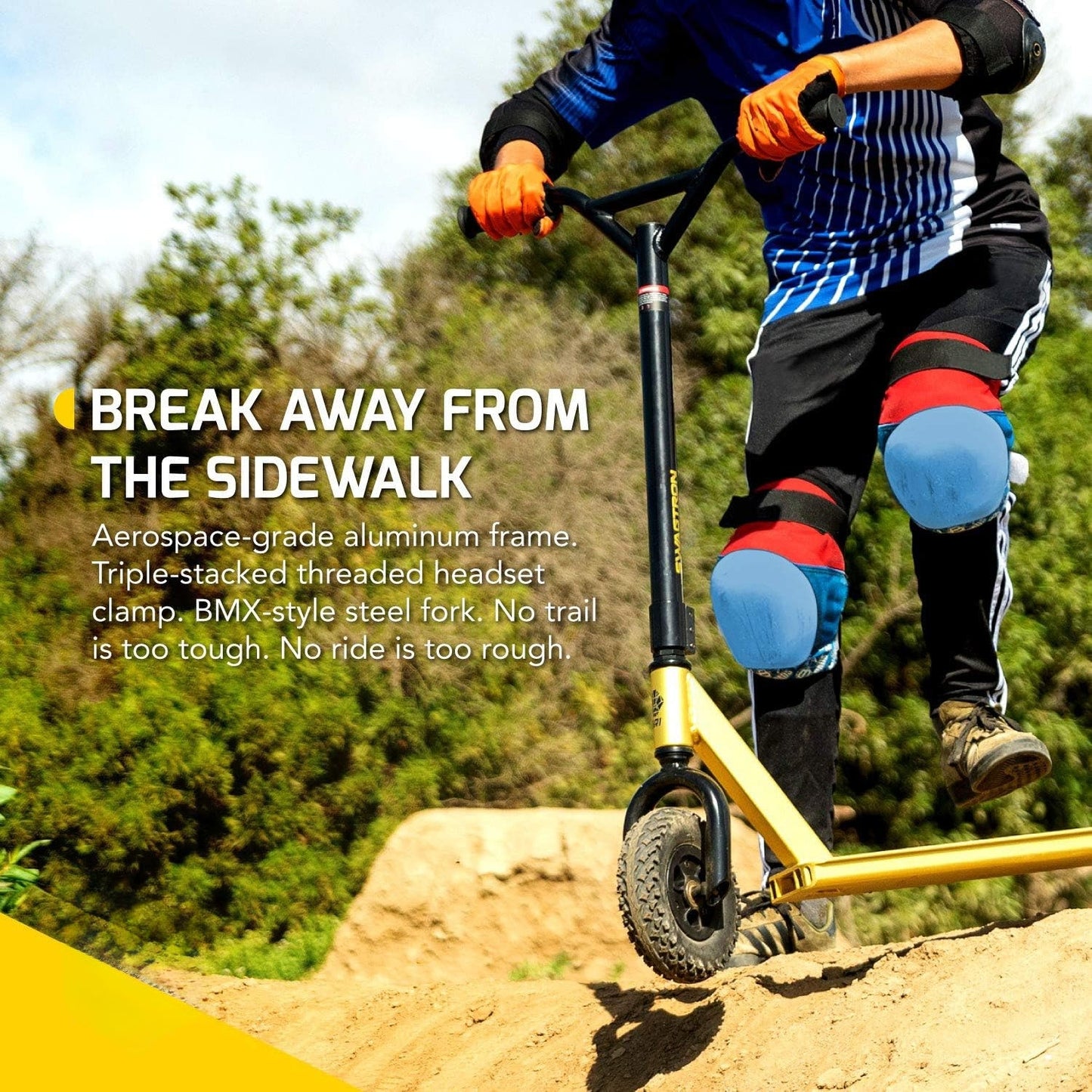 Swagtron Kr1 All-terrain Dirt Kick Scooter Yellow Up to 230 lbs. 99911-8