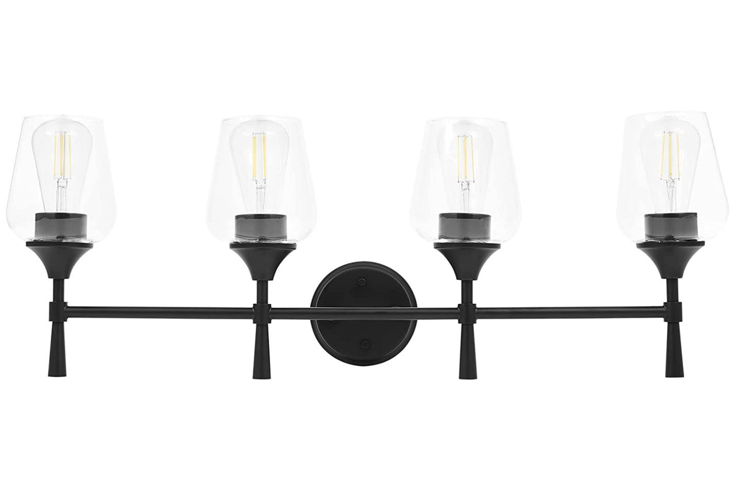 Sunset Lighting Black Vanity 4-Light for Bathroom | Wall Mount Fixture Clear Glass - F27014-31