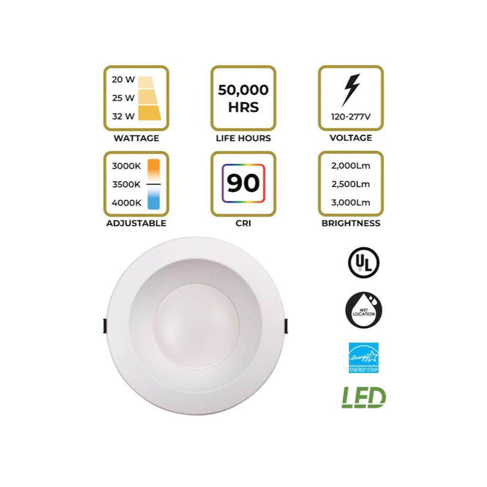 Luminance Sunset Lighting F9618-30 Pro Fixture ES Led 9.5in Downlight, Aluminum Dimmable with White Finish