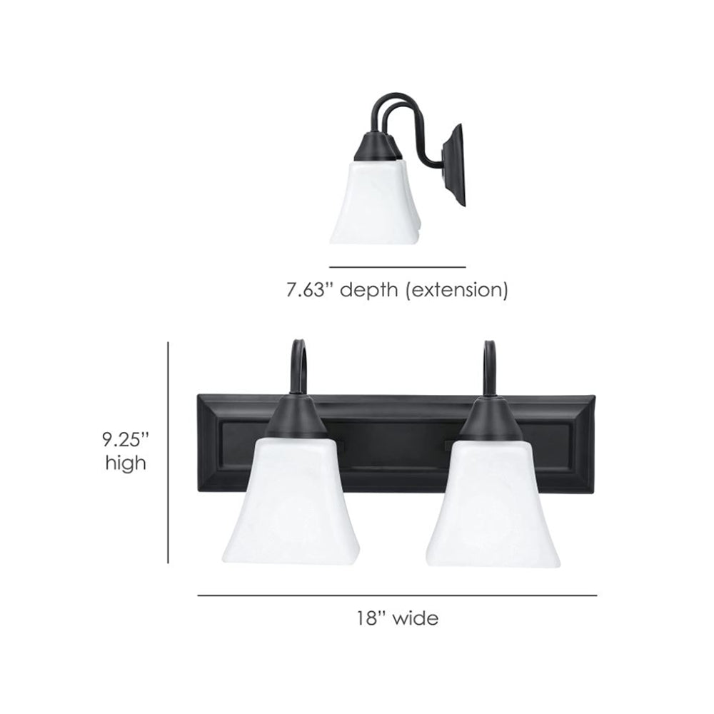 Luminance Square Lexington Vanity 2-Light Wall Sconce | Black & White Bathroom Decor Fixture F3682-31 - 100W MB VANITY FRSTD SQUARE MILK GLS