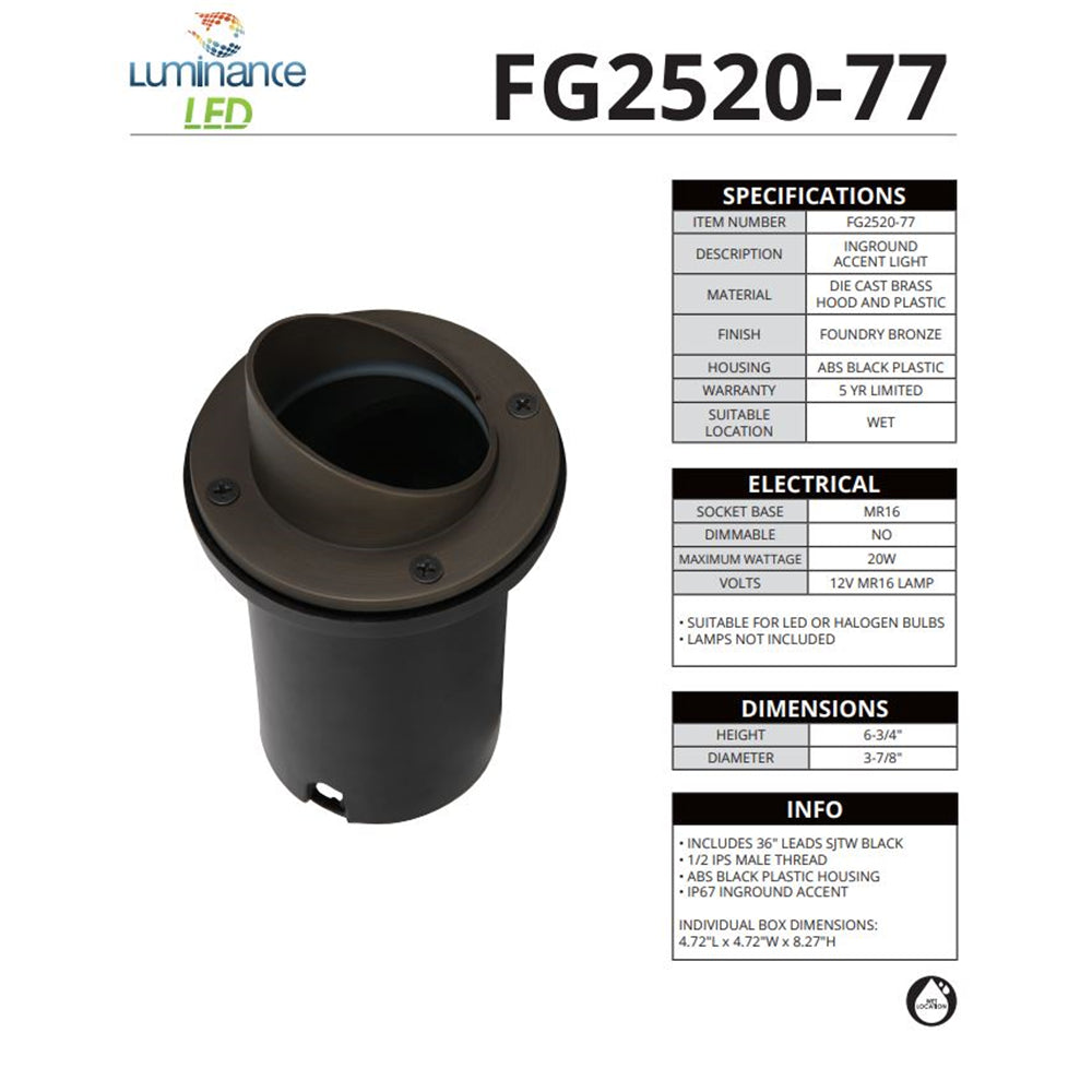 Luminance 1-Foundry Bronze In Ground Step Light, 12V MR16 Lamp Not Included FG2520-77