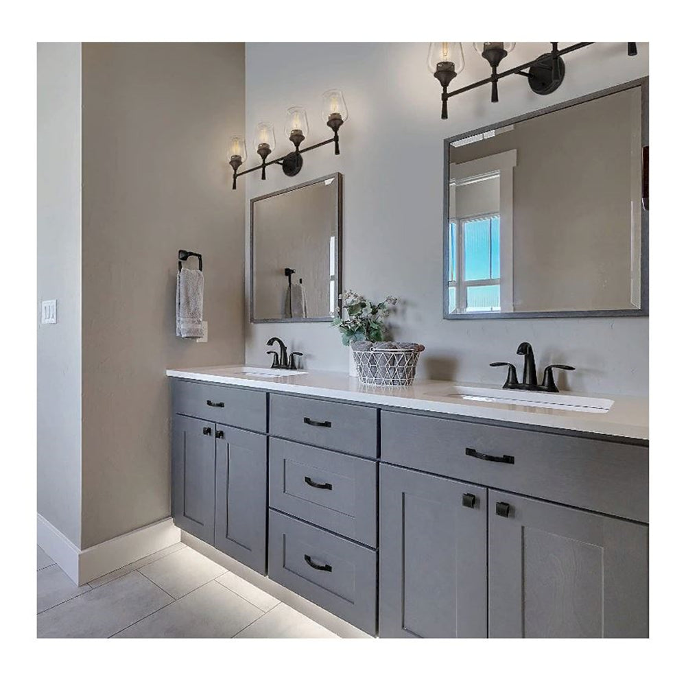 Sunset Lighting Black Vanity 4-Light for Bathroom | Wall Mount Fixture Clear Glass - F27014-31