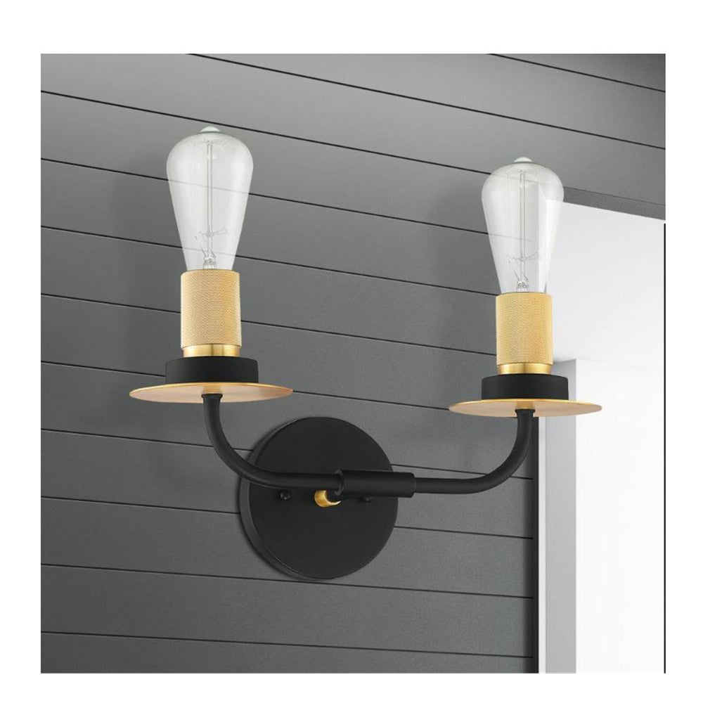 Sunset Lighting Onyx Industrial 2-Light Bathroom Vanity 100W Black & Gold - F28002-23