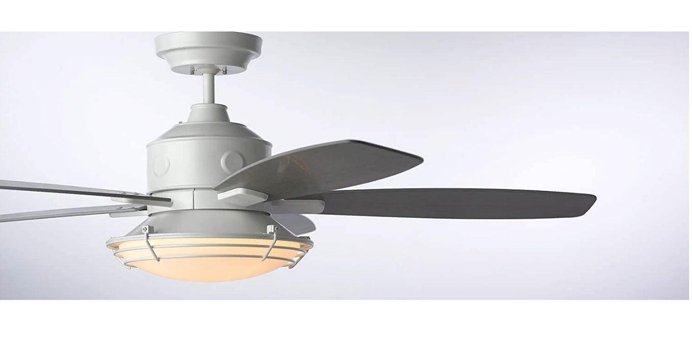 Emerson Rockpointe 54" Outdoor Wet Satin White Ceiling Fan Light Driftwood Blades CF630SW