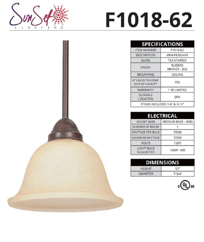 Sunset Lighting Pendant with French White Shades, Rubbed Bronze Finish F1018-62