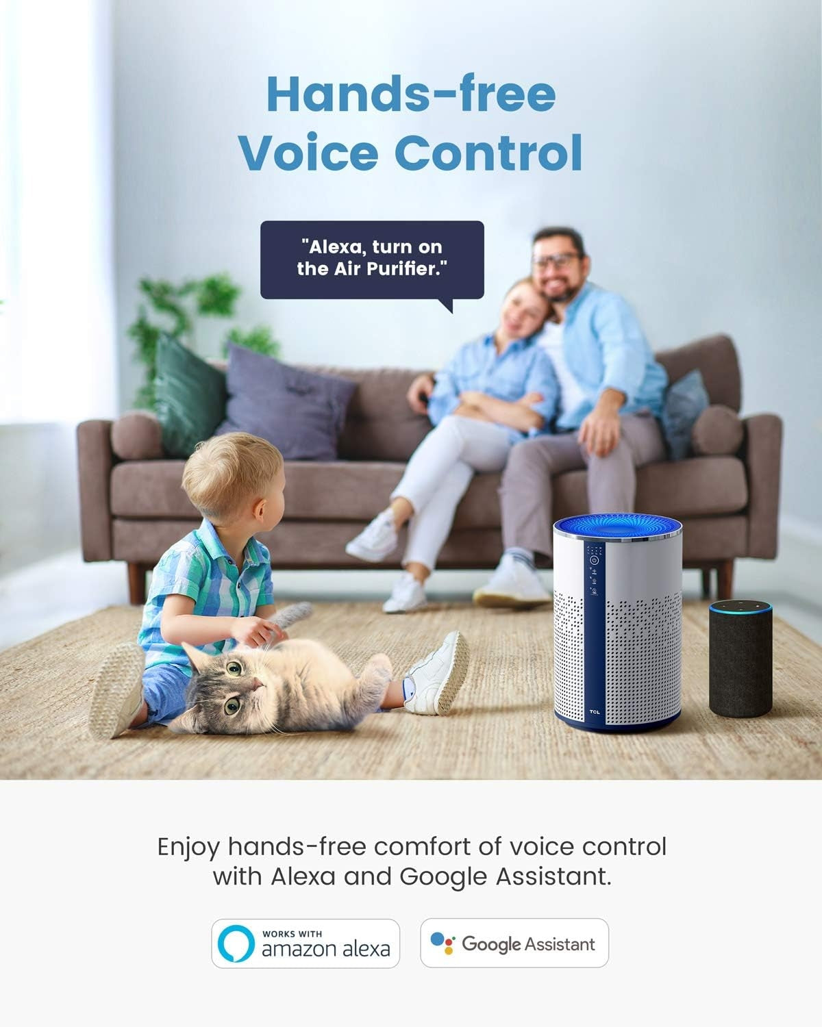 TCL Breeva A1W Smart Air Purifier for Home Room Bedroom, Smart WiFi Alexa Control, True H13 HEPA Air Filter Remove 99.97% Smoke Odor Pet Dander Dust Pollen Mold Air Cleaner Metal Design with Night Light A1W15W