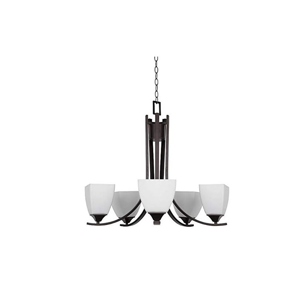 Sunset Lighting F19005-64 Starling Five Light Chandelier - Frosted Opal Glass, Dimmable - with Provincial Bronze Finish