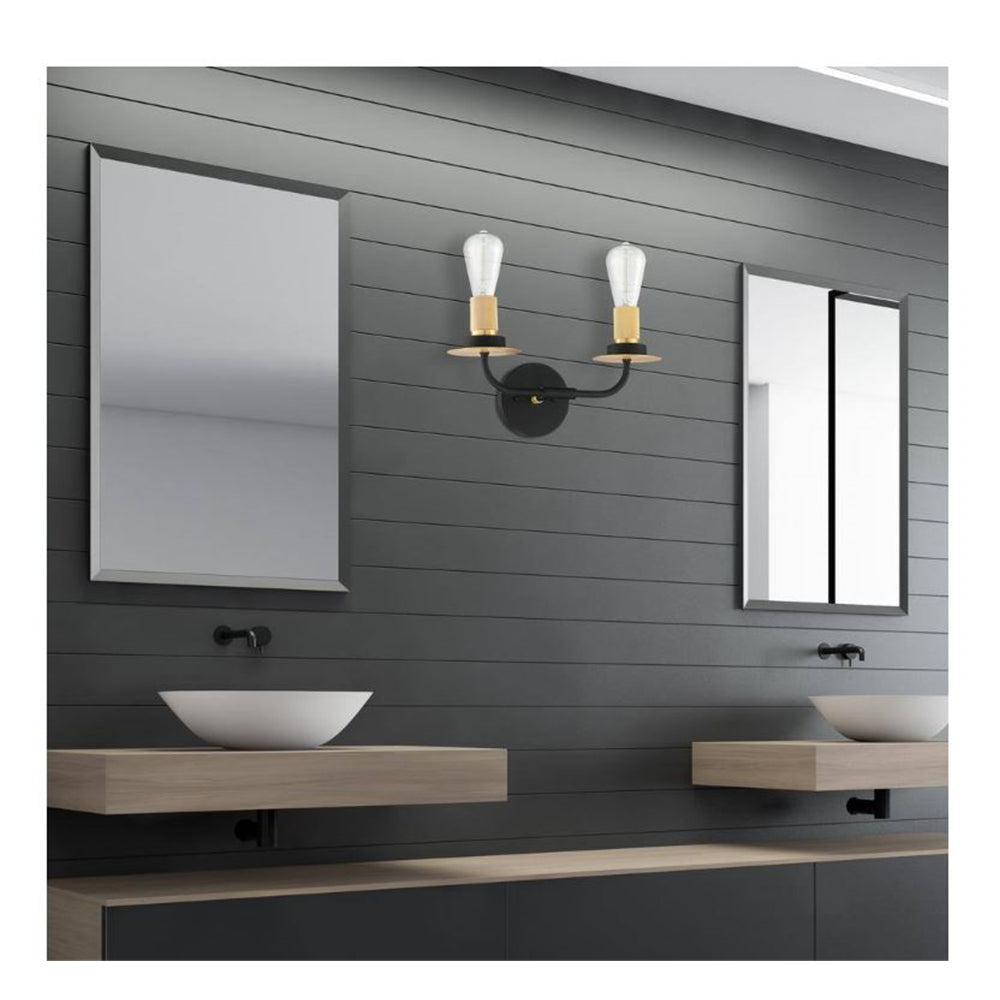 Sunset Lighting Onyx Industrial 2-Light Bathroom Vanity 100W Black & Gold - F28002-23