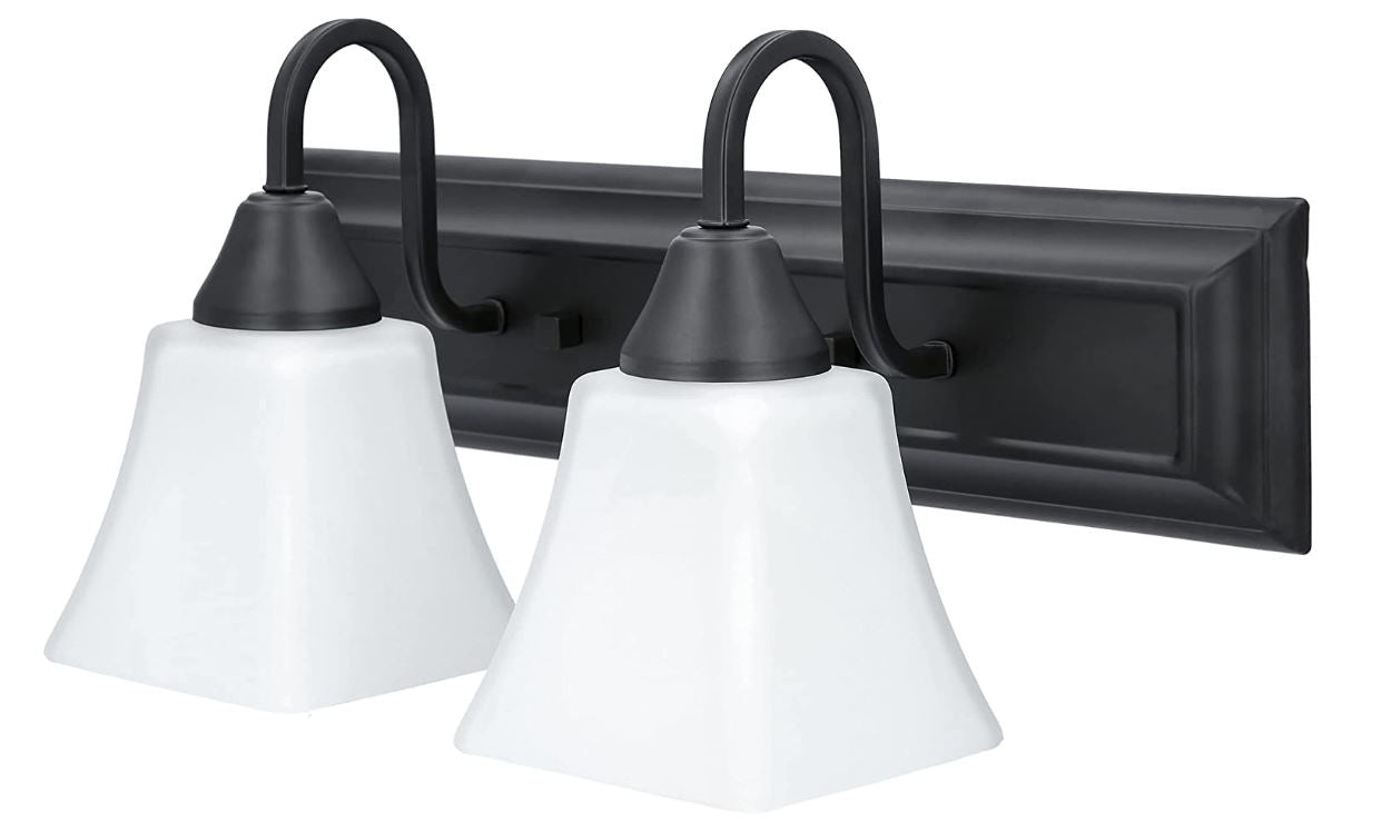 Luminance Square Lexington Vanity 2-Light Wall Sconce | Black & White Bathroom Decor Fixture F3682-31 - 100W MB VANITY FRSTD SQUARE MILK GLS