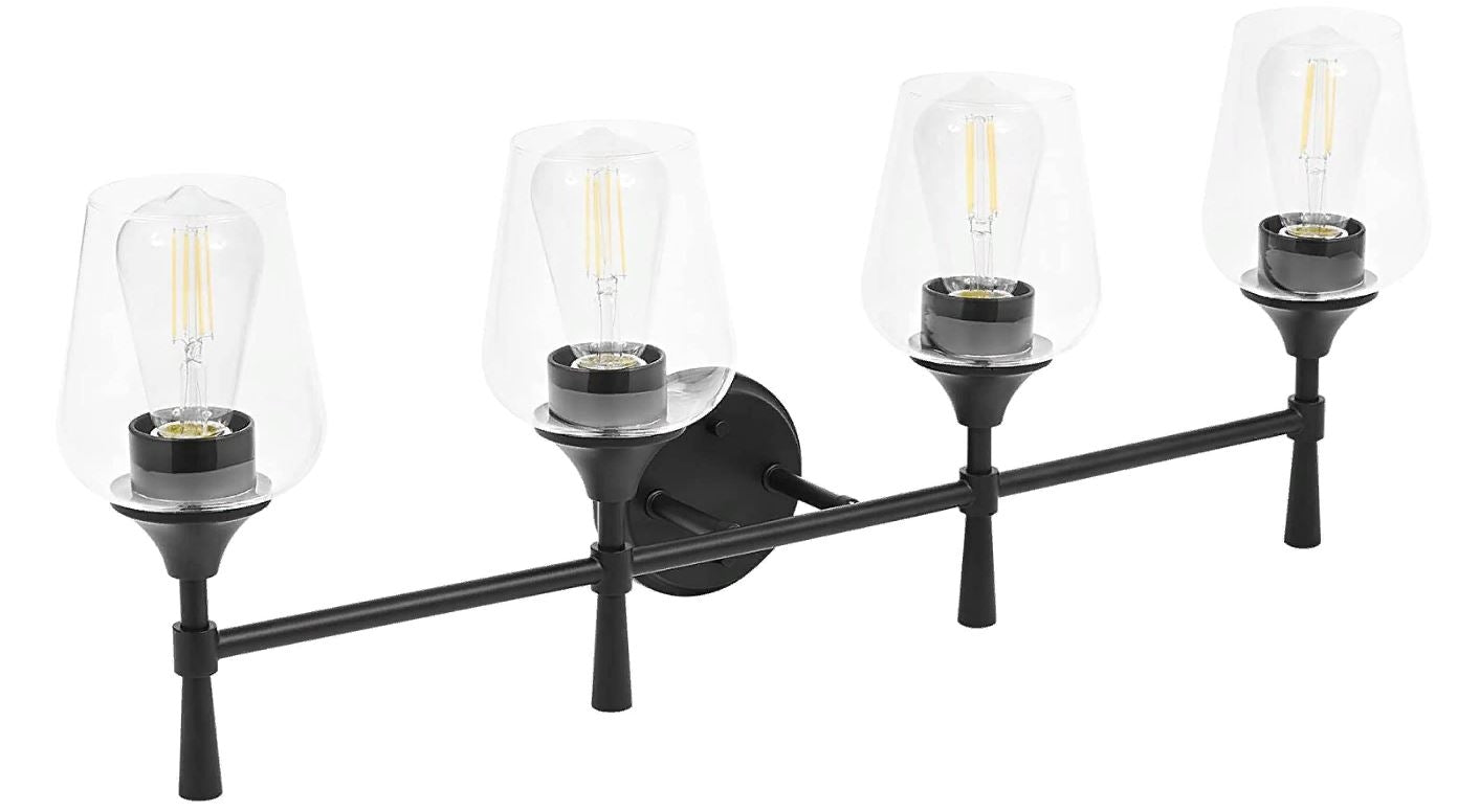 Sunset Lighting Black Vanity 4-Light for Bathroom | Wall Mount Fixture Clear Glass - F27014-31