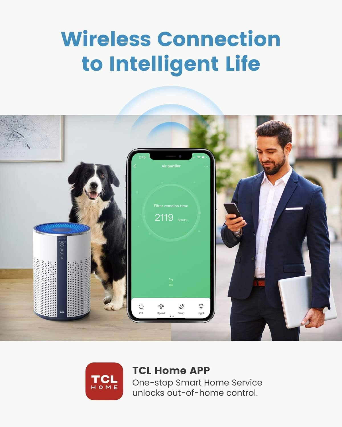 TCL Breeva A1W Smart Air Purifier for Home Room Bedroom, Smart WiFi Alexa Control, True H13 HEPA Air Filter Remove 99.97% Smoke Odor Pet Dander Dust Pollen Mold Air Cleaner Metal Design with Night Light A1W15W