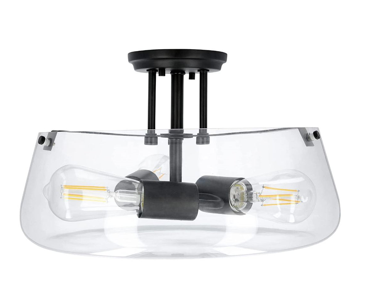 Luminance Stella Black Semi Flush Mount Ceiling Light | Modern Metal Fixture Round Clear Glass Shade F27023-31