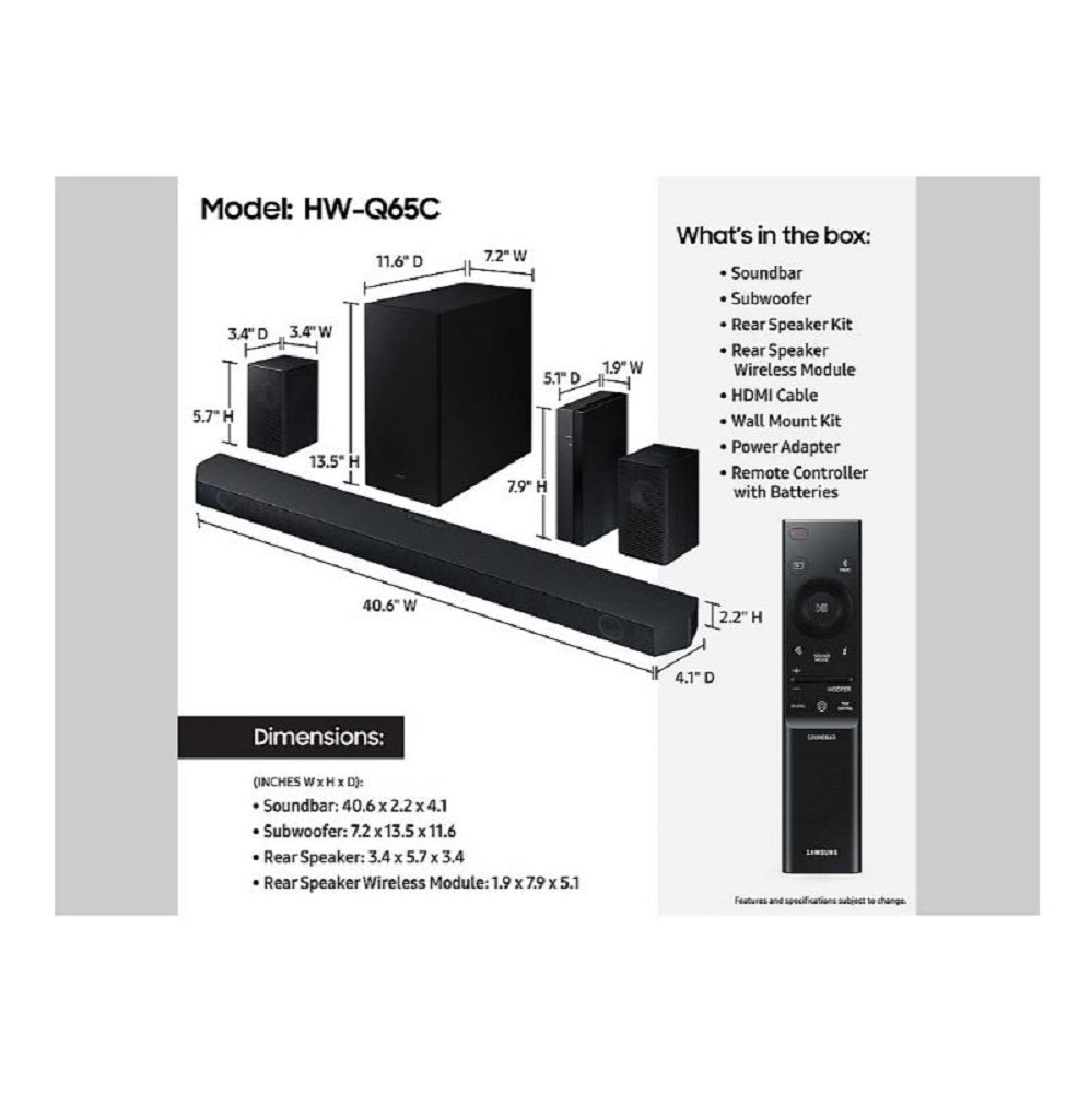 Samsung 5.1 Ch Sound Bar w/ Subwoofer Q-Symphony & Dolby ATMOS - HW-Q65C/ZA