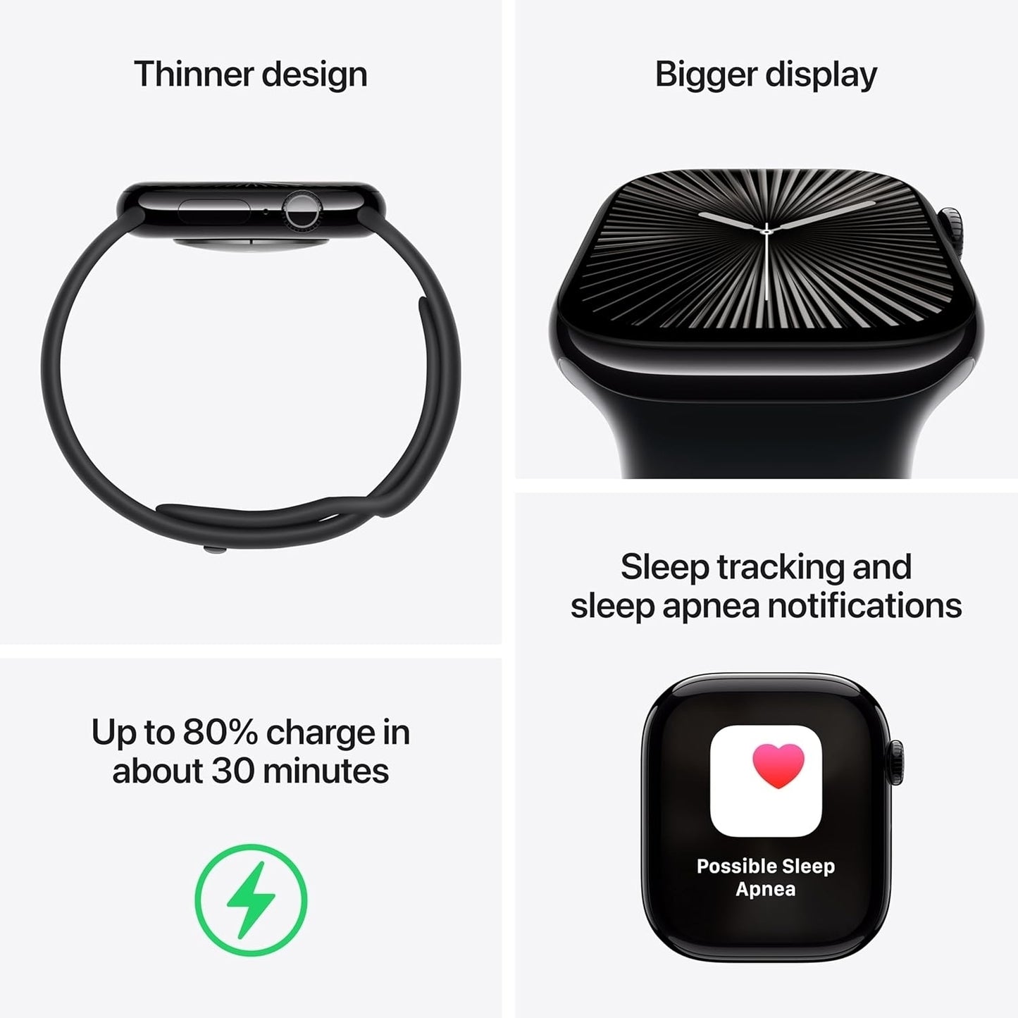 Apple Watch Series 10 GPS 46mm Aluminum Case Black Sport Band M/L Jet Black MWWQ3LW/A