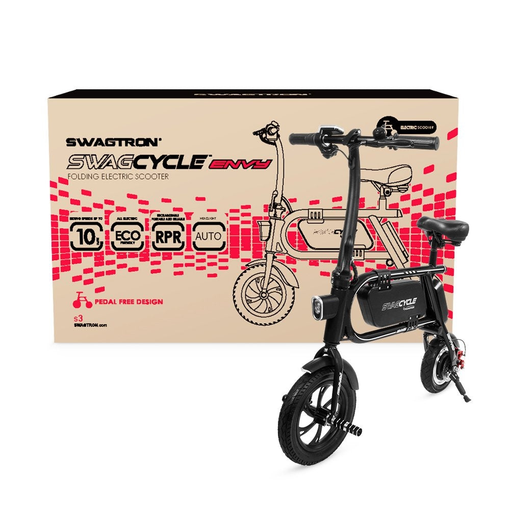 Swagtron SwagCycle SCE-1 12T 200W Envy Steel Frame Folding Electric Bike 14" Frame Black Holds up to 264 lbs, Up to 9 miles per charge 36860-2