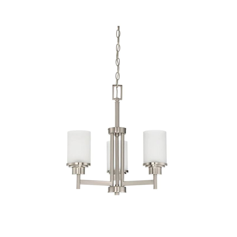 Sunset Lighting F17023-80 Somes Three Light Chandelier - Linen Glass, Dimmable - With Bright Satin Nickel Finish
