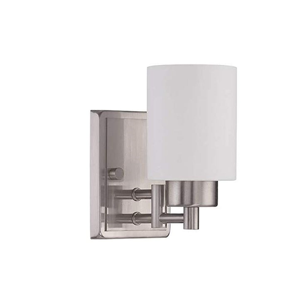 Sunset Lighting Ledbury One Light Wall Sconce, Opal Etched Glass, Dimmable with Bright Satin Nickel Finish