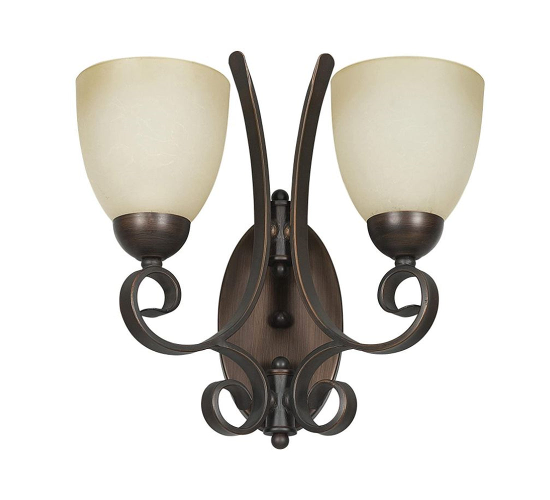 Sunset Lighting 2-Light Provano Wall Sconce w/ Buttercup Glass, Tique Finish F5252-26