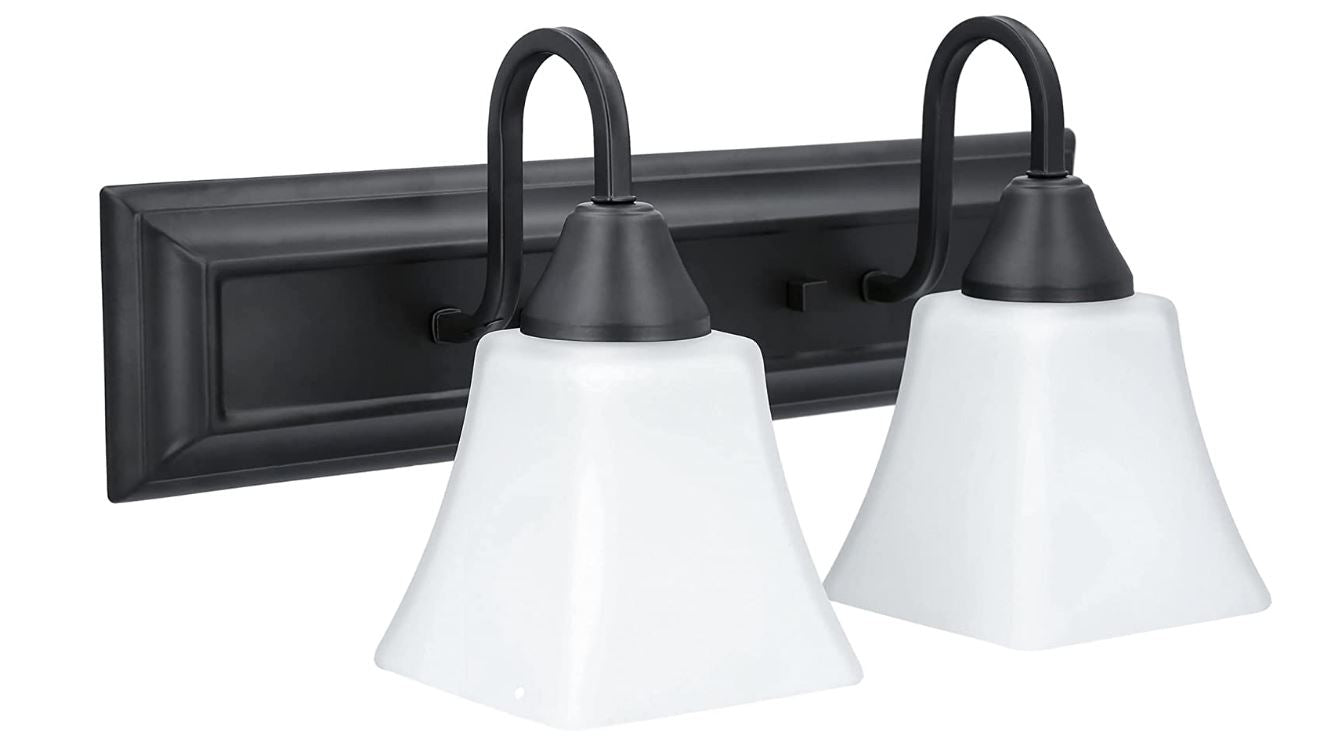 Luminance Square Lexington Vanity 2-Light Wall Sconce | Black & White Bathroom Decor Fixture F3682-31 - 100W MB VANITY FRSTD SQUARE MILK GLS