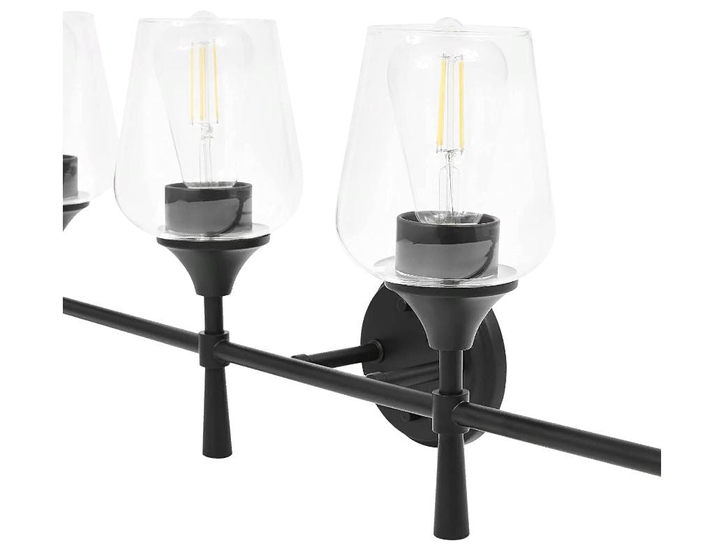Sunset Lighting Black Vanity 4-Light for Bathroom | Wall Mount Fixture Clear Glass - F27014-31