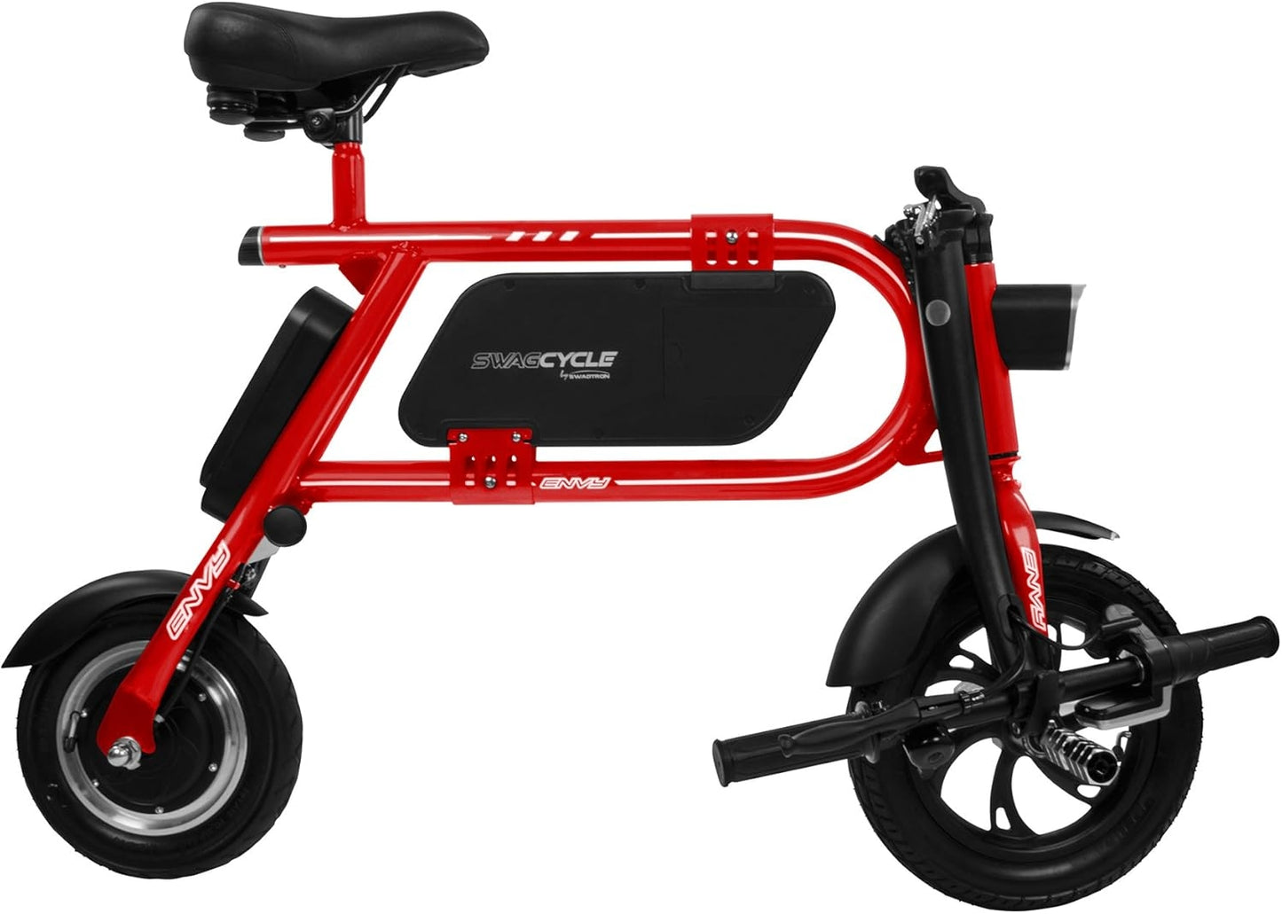Swagtron SwagCycle SCE-1 Envy Electric Bike Reach 10 mph; 264 lbs Max Load - Red 36860-6, IP54 water-resistant, 12" front and 10" rear wheels