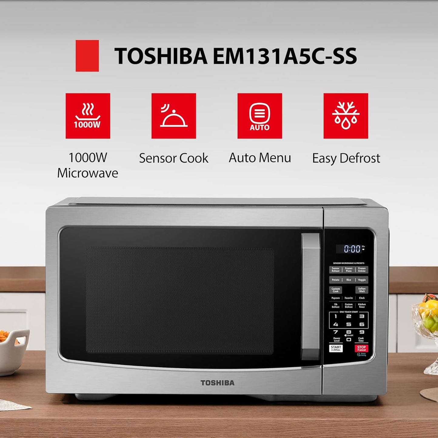 Toshiba 1.2-cu ft 1000-Watt Countertop Microwave Oven with Humidity Sensor and Eco Mode EM131A5C-SS
