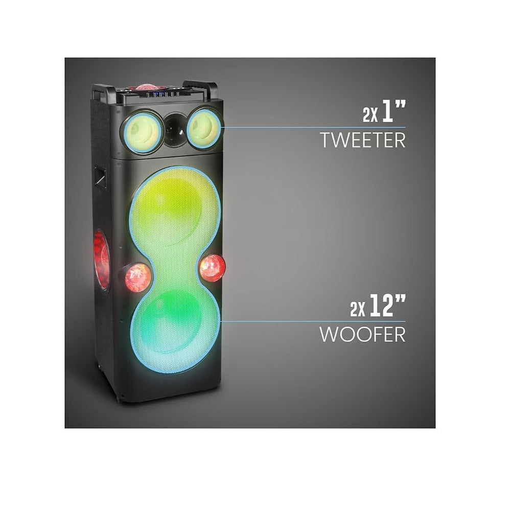 QFX PBX-1260 Dual 12" Party Speaker w/ Rechargeable Battery & LED Lights