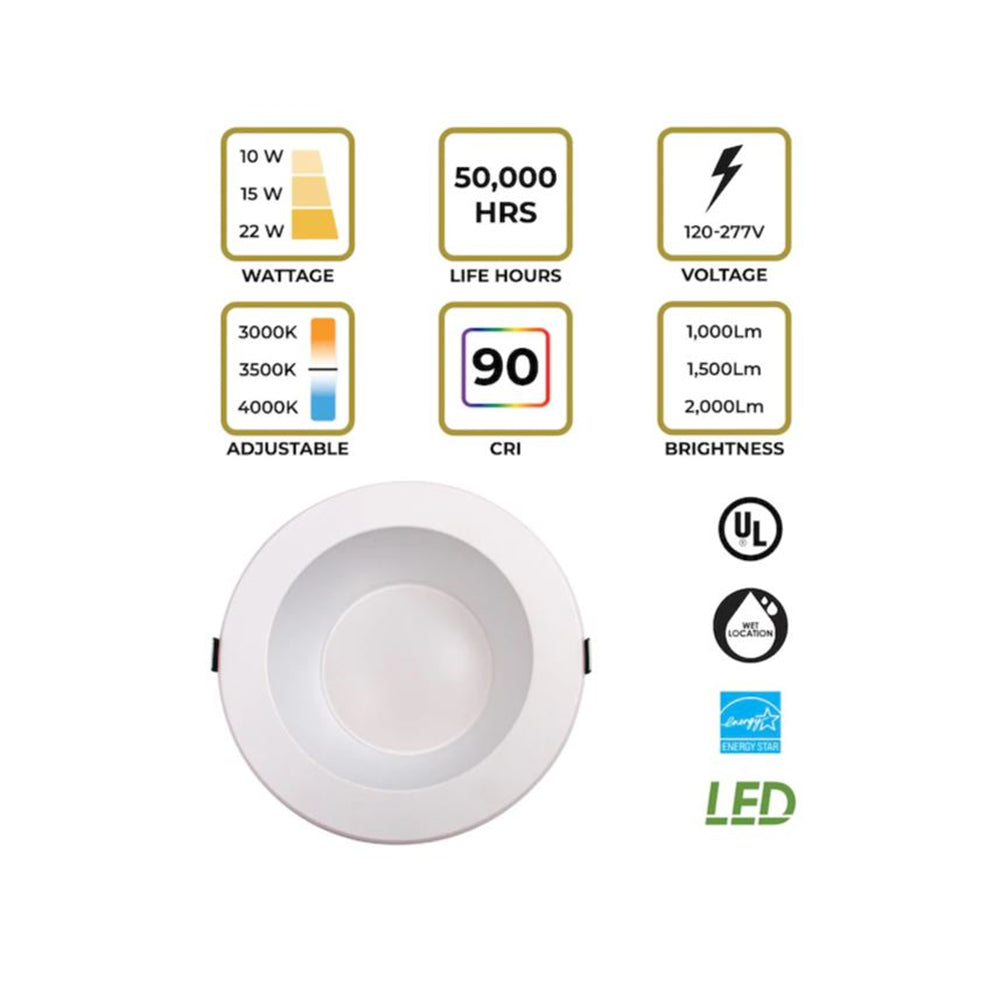 Sunset Lighting Spectrum Series White 8" Recessed Downlight 2000-Lumen Switchable Round Dimmable LED F9617-30