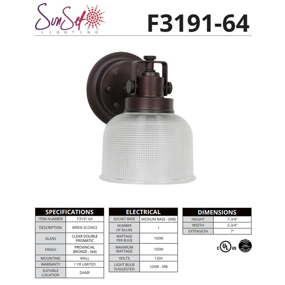 Sunset Lighting 1-Light 100W MB Wren Vanity F3191-64