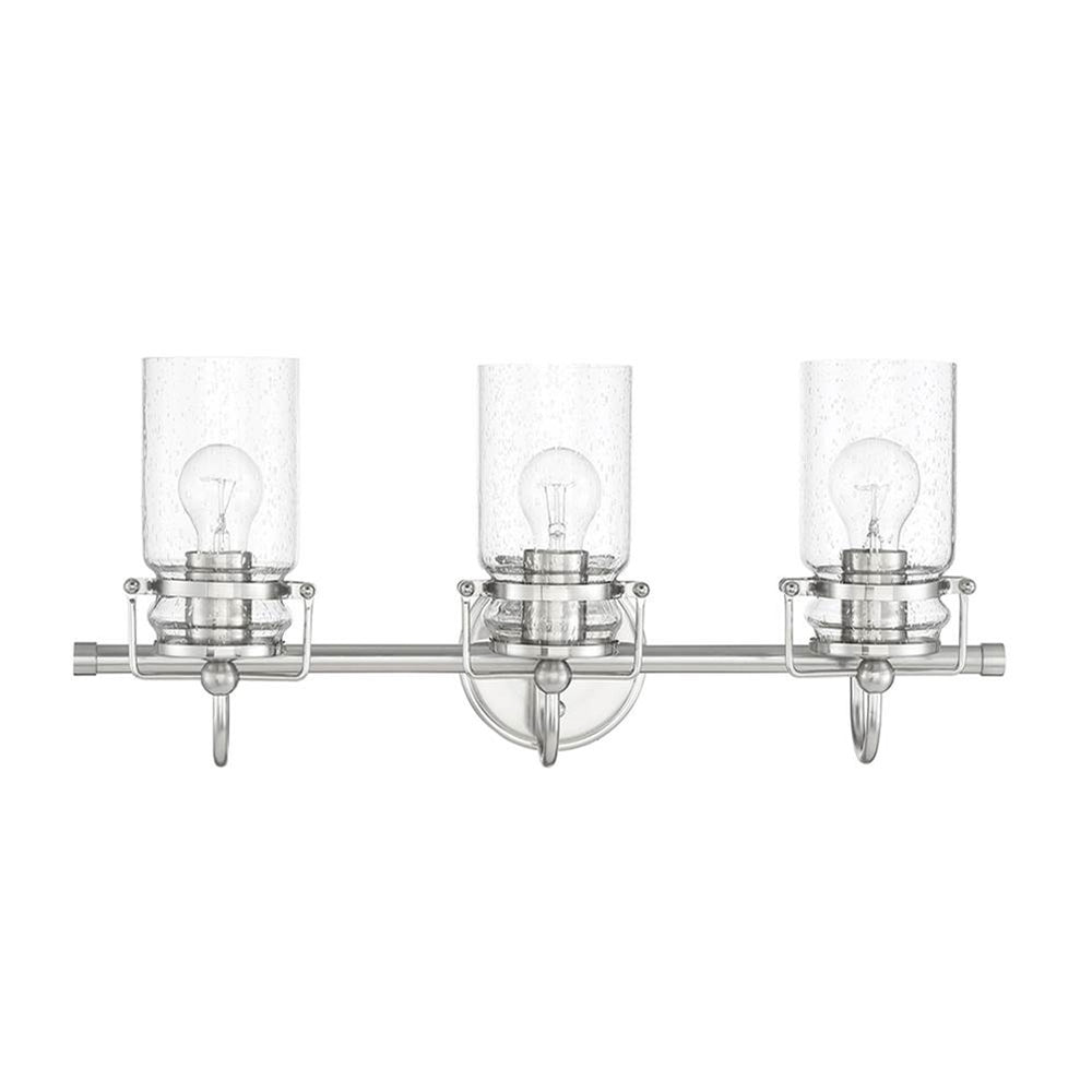 Sunset Lighting Qairo 3-Light MB Vanity Clear Seeded Glass Bright Satin Nickel F25203-80