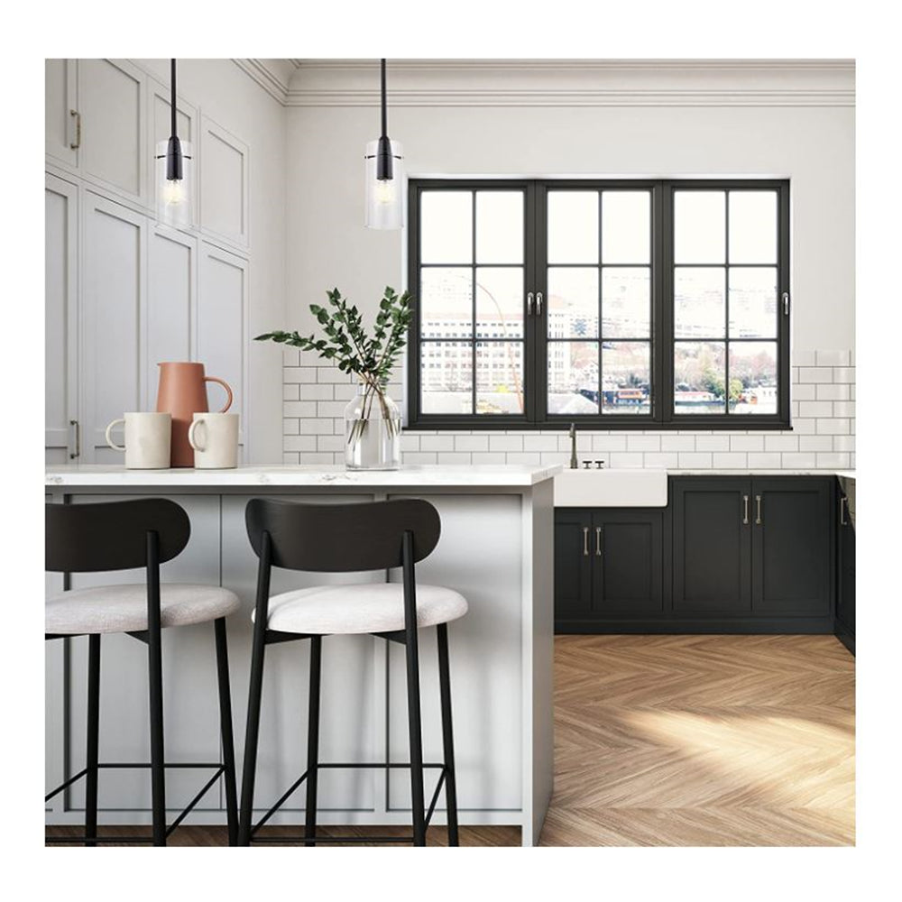 Luminance Mini Pendant Lighting for Kitchen Island | Modern Black Hanging Ceiling Fixture with Clear Glass Shade F3455-31