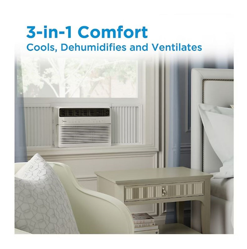 Midea Smart 8,000 BTU 350 sq. ft. Window Air Conditioner, 3-in1 Comfort: get cooling, dehumidification, and fan modes, Intelligent Features: sleep mode and 24 hours -  MAW08S1JWT-B