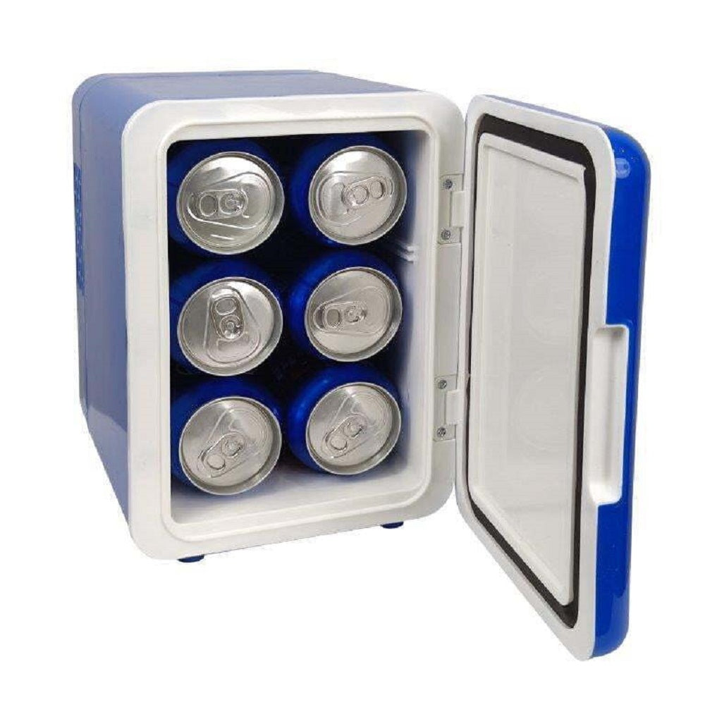 BUD LIGHT Mini Fridge 6 Can/4 Liter Capacity Mini Beverage Cooler Portable Blue MIS137BULT-6COM