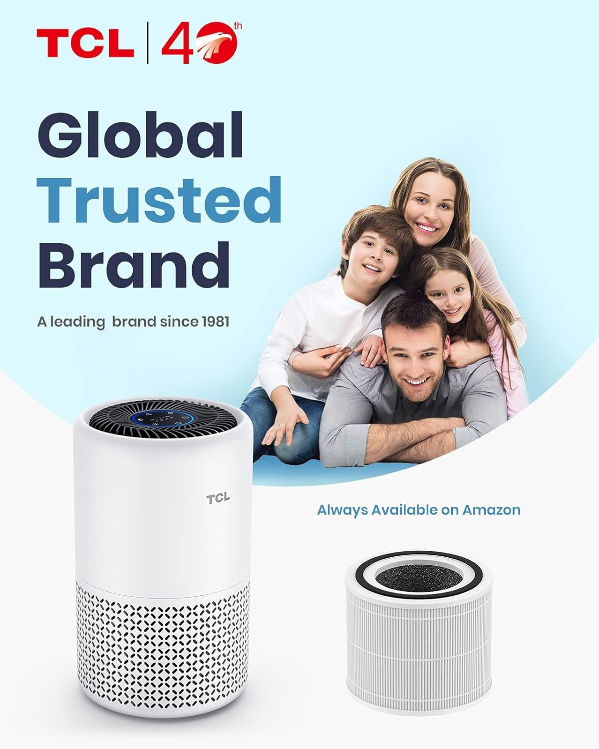 TCL Breeva A1C Air Purifier for Home, Bedroom, Up to 1015 ft², Auto Mode, H13 True HEPA Filter, Filter 99.97% Allergies, Smoke, Odor, Pet, Hair, Dust, Pollen, White (A1C14W)