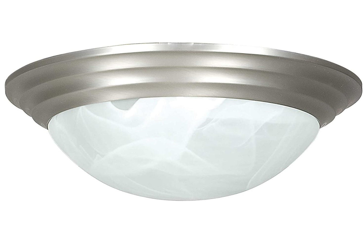 Sunset Lighting 14-3/8" Flush Mount w/ Twist on Faux Alabaster Glass, Satin Nickel Finish F7162-53