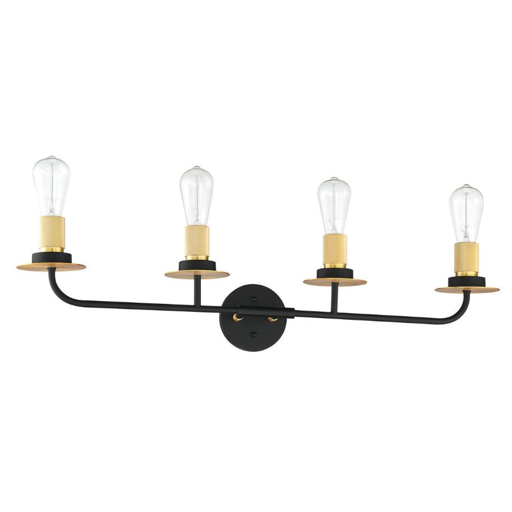 Sunset Lighting Onyx Industrial 4-Light Bathroom Vanity Black & Gold F28004-23