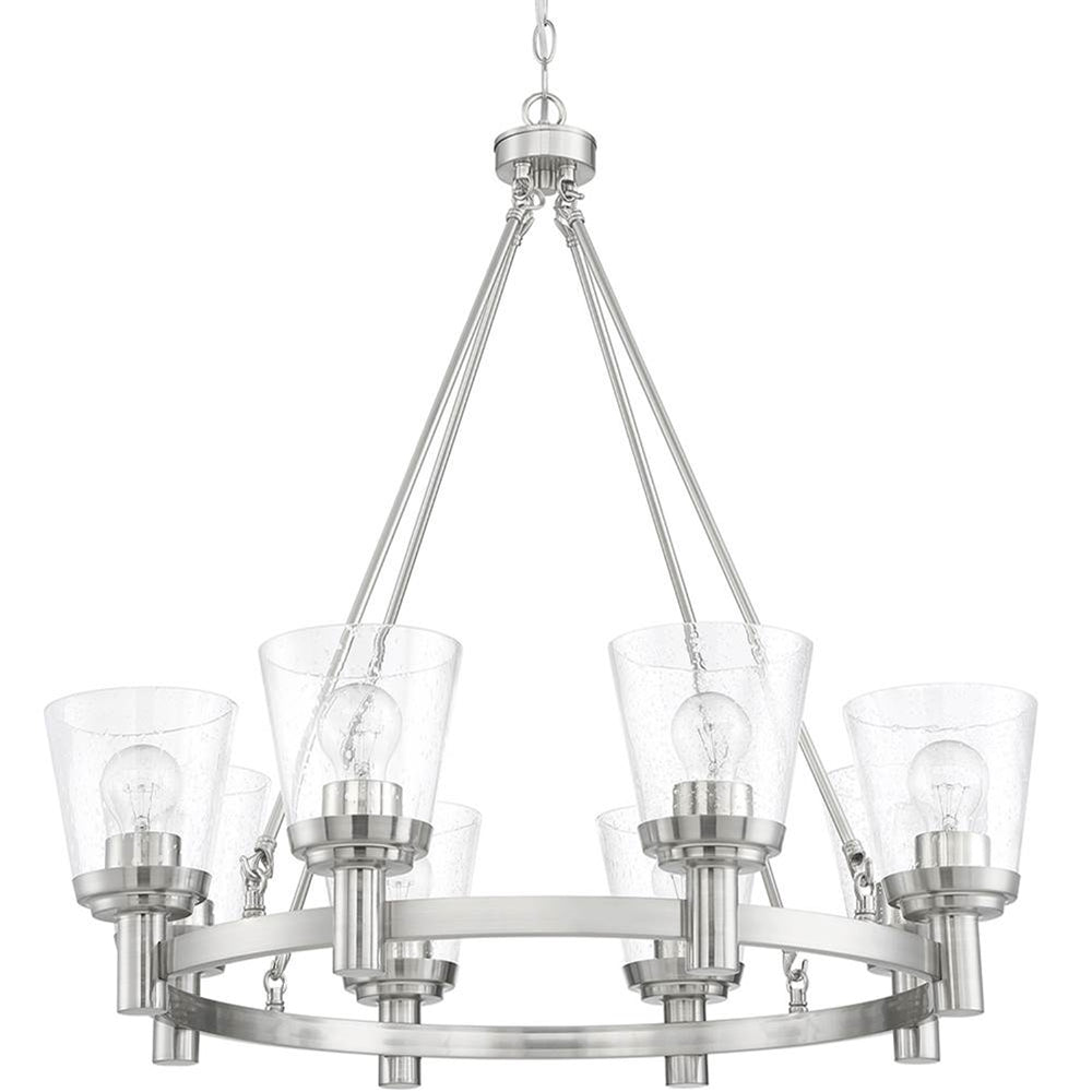 Sunset Lighting Riella 8-Light MB Chandelier Clear Seeded Glass Bright Satin Nickel F24018-80