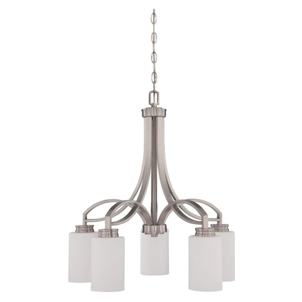 Sunset Lighting Dalton 5-Light Farmhouse Chandelier, Bright Satin Nickel F18006-80