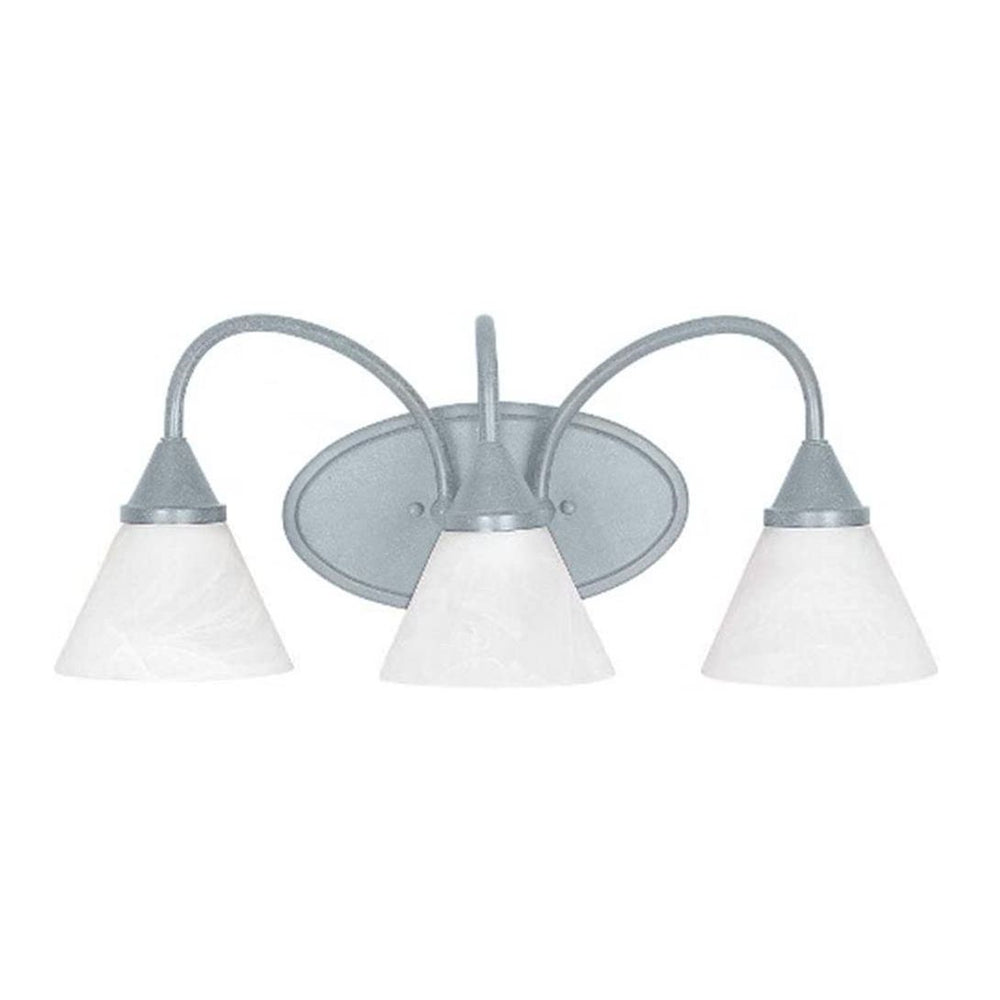 Sunset Lighting 3-Light Sconce Vanity w/ Faux Alabaster Glass, Bright Satin Nickel Finish F2722-80