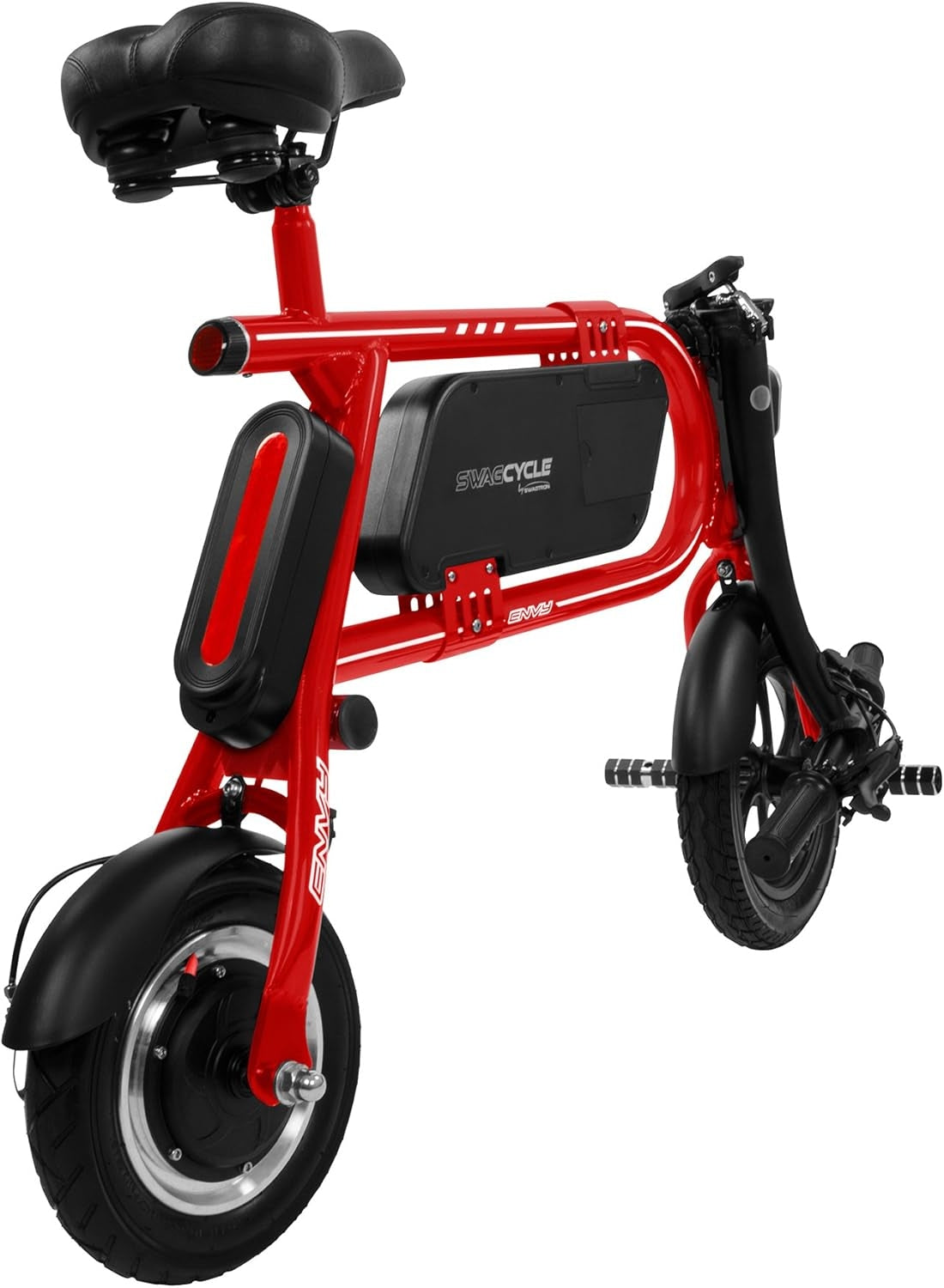 Swagtron SwagCycle SCE-1 Envy Electric Bike Reach 10 mph; 264 lbs Max Load - Red 36860-6, IP54 water-resistant, 12" front and 10" rear wheels