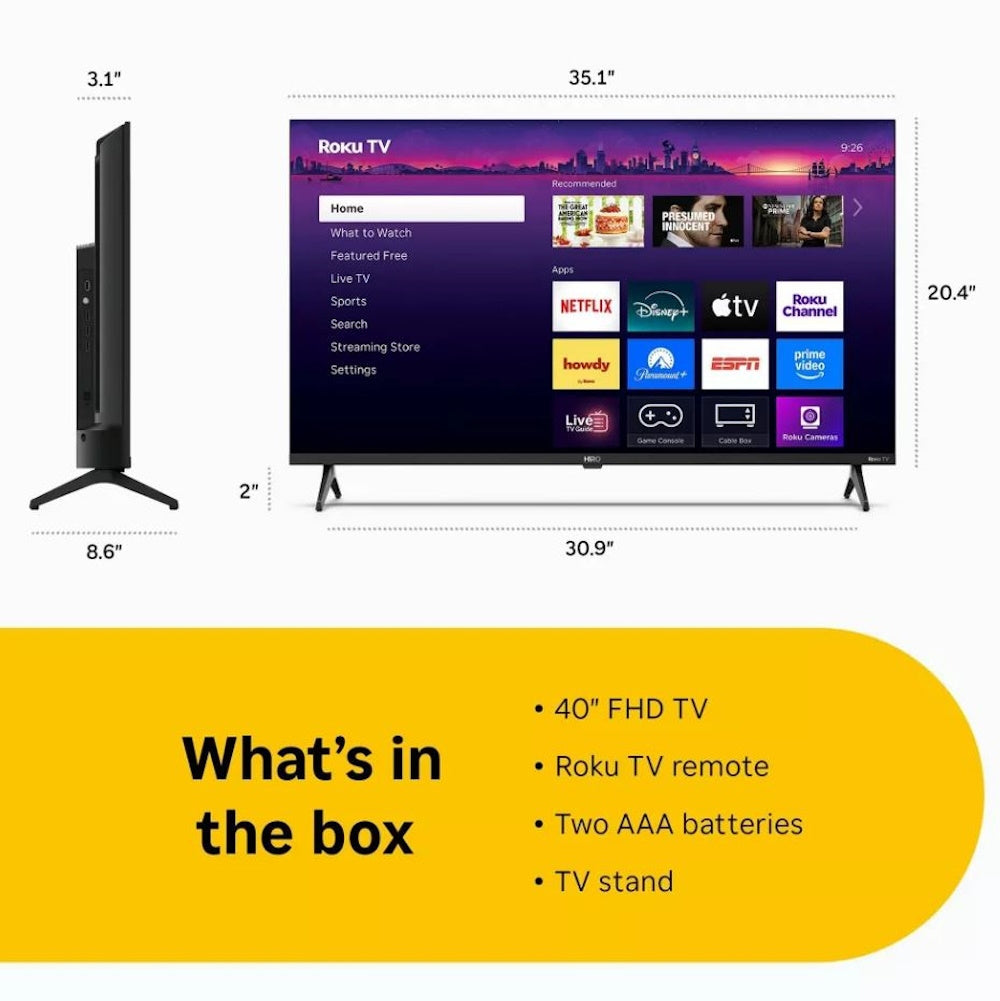 Hiro Roku TV 40" 1080p Full HD Smart Roku TV with Dolby Audio for Streaming H40C3C4