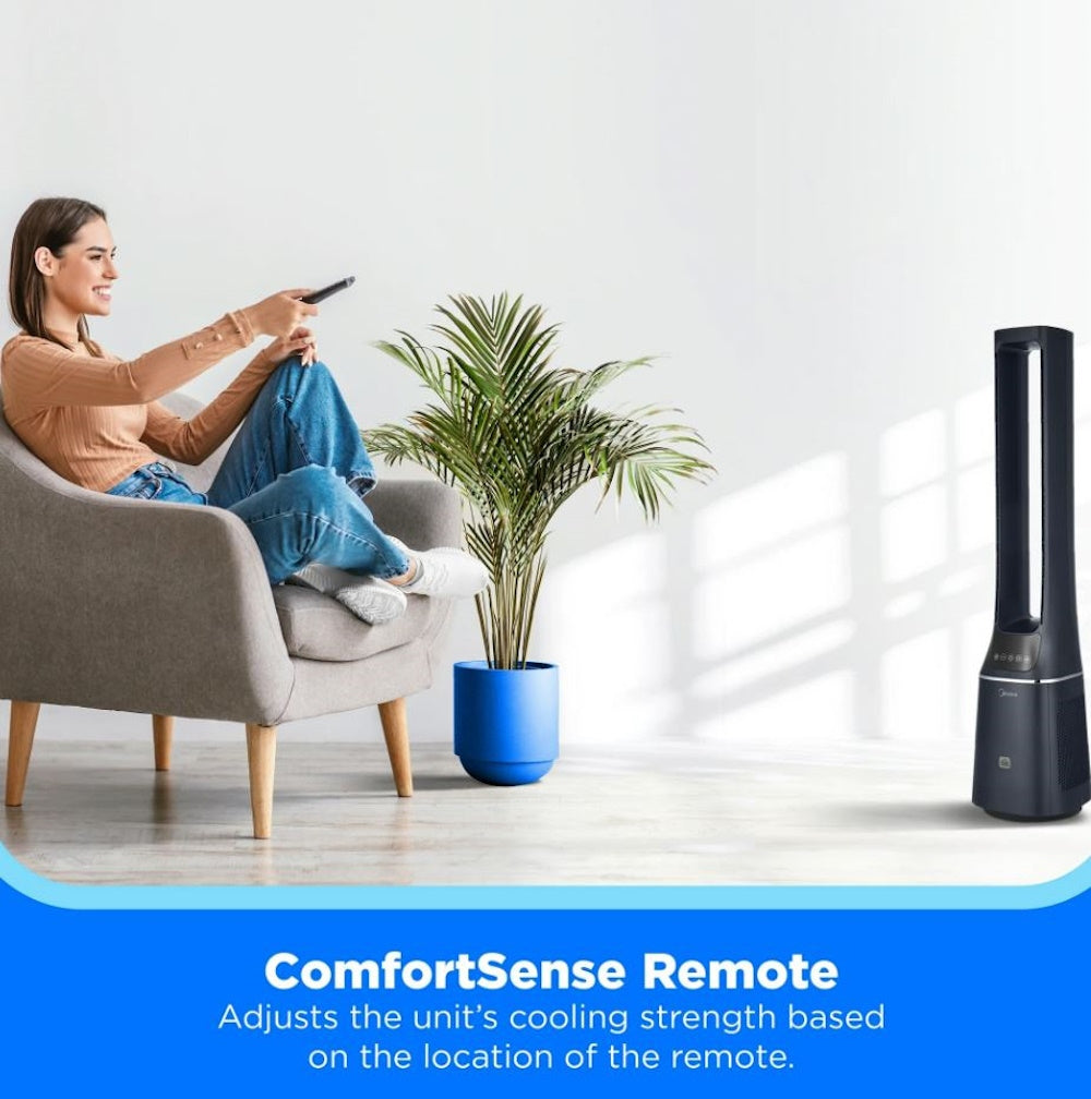 Midea 41" Bladeless Tower Fan & HEPA Air Purifier with Remote Control AMS150-PBW