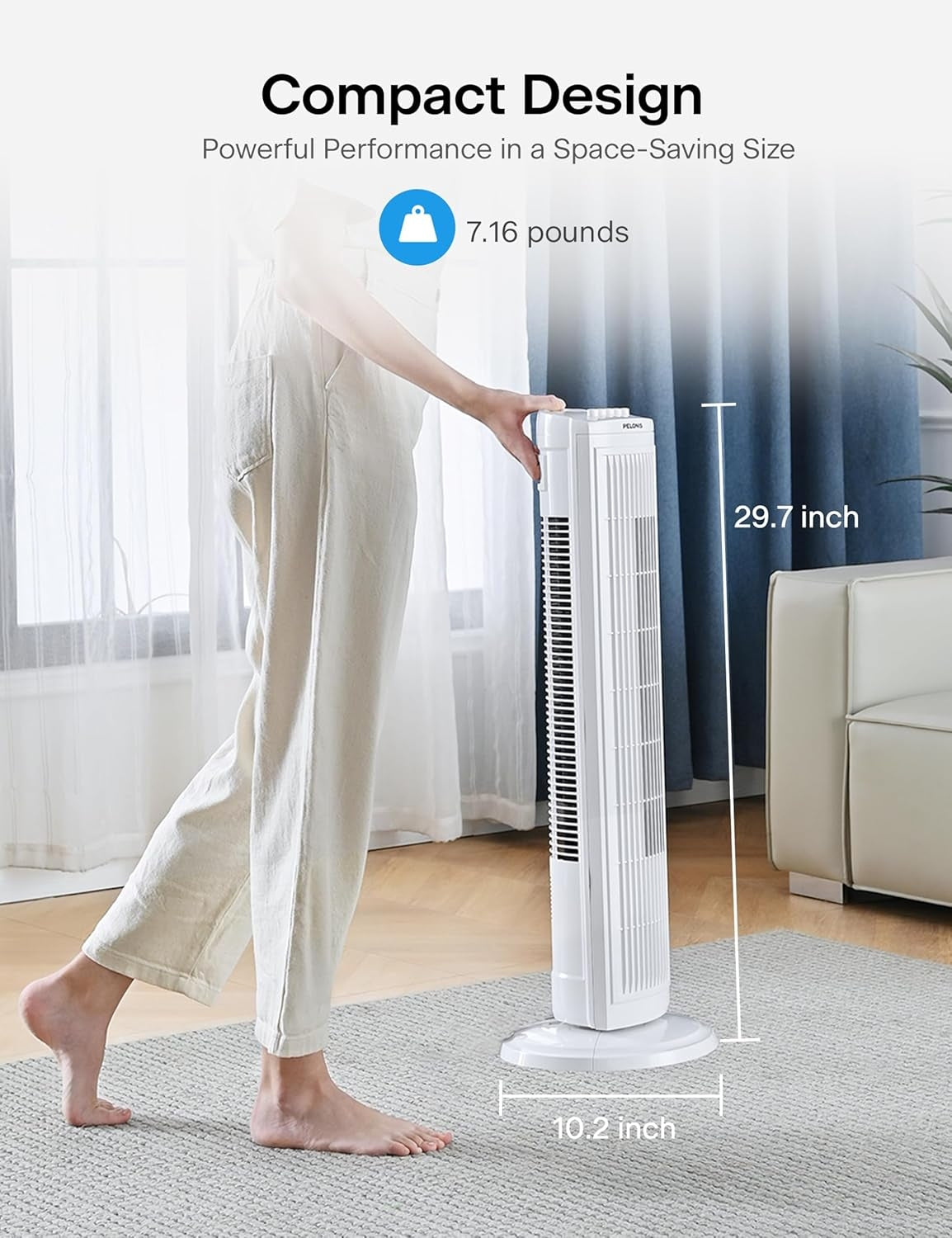 PELONIS 30 Inch Oscillating Tower Fan with 3 Speed Settings and Auto-off Timer, Standing Fan PFT28A2BWW, White