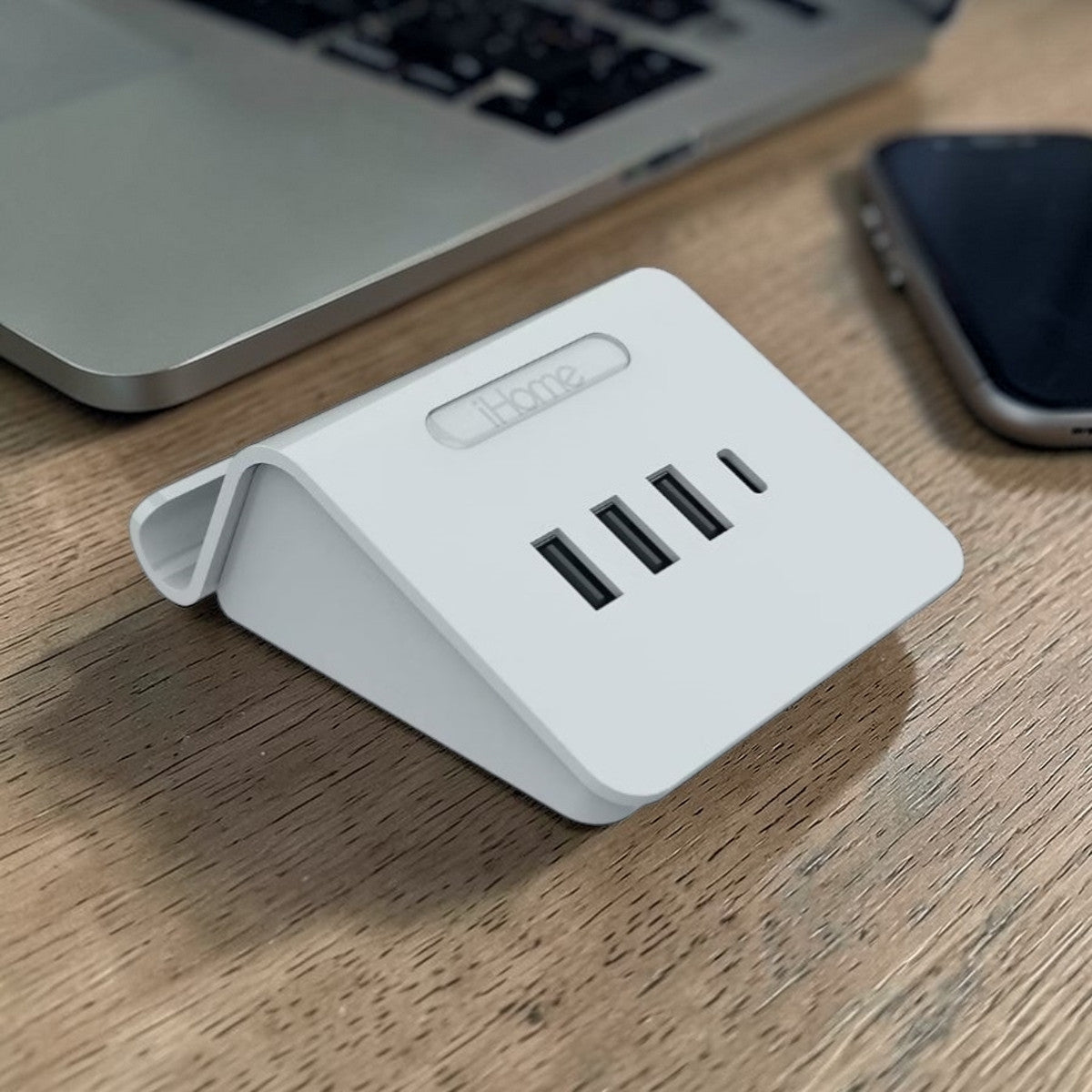 iHome 4 Port USB Charging Hub with Phone Holder Gray 2IHCH2267G4L2